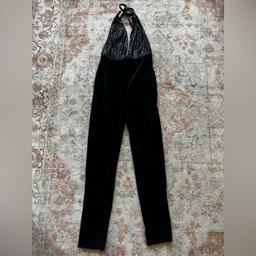 Bozzolo Black Sequin Velvet Halter Jumpsuit - Picture 14 of 14